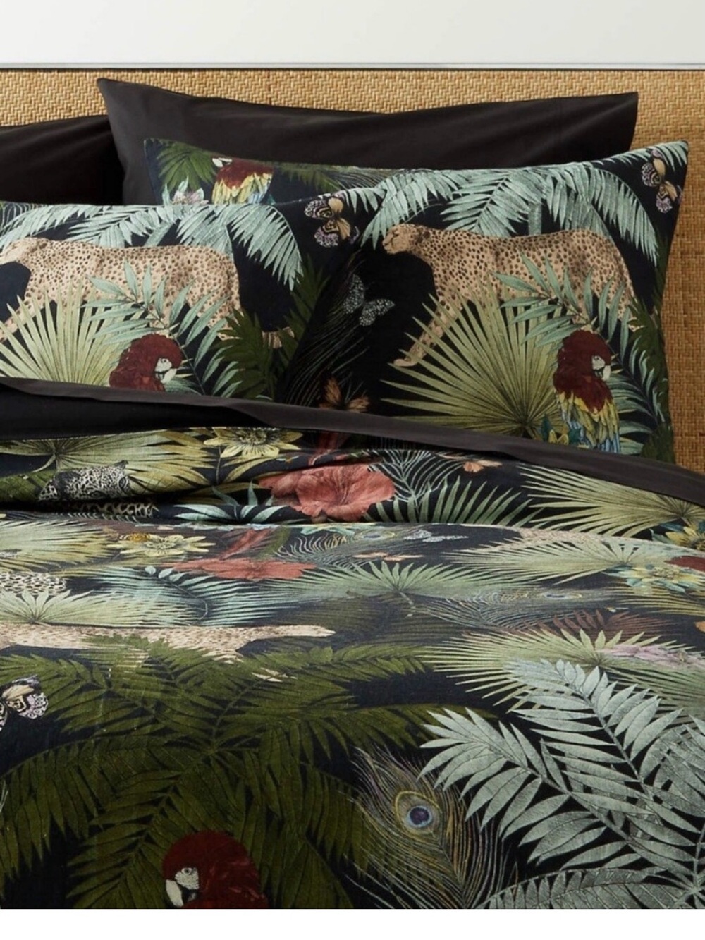 Tropical Jungle Print cal king Duvet Cover in Black and Green from CB2